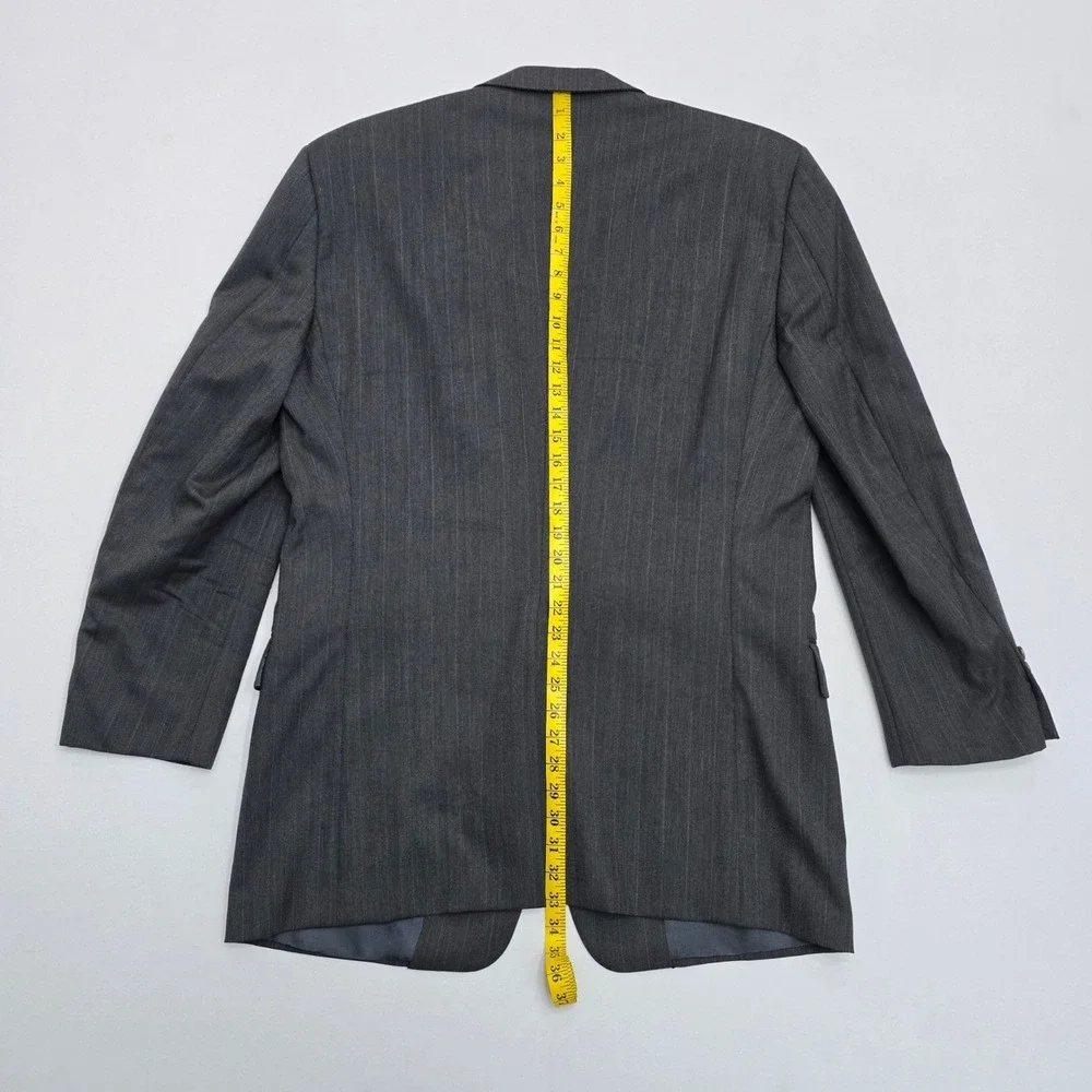 Hickey Freeman Nordstrom Mens 44L Wool Pinstripe Blazer Jacket Charcoal Grey 44L